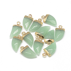 Medium Aquamarine Natural White Jade Pointed Pendants, with Brass Findings, Faceted, Dyed, Tusk Shape, Golden, Medium Aquamarine, 21x11x5.5mm, Hole: 2mm
