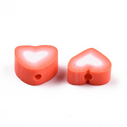 Tomato Handmade Polymer Clay Beads, Heart, Tomato, 7~10x8~10.5x4~5mm, Hole: 1.5mm