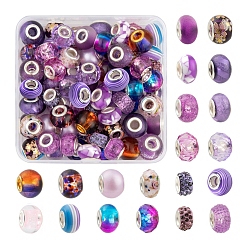 Purple 80Pcs 20 Style Rondelle European Beads Set for DIY Jewelry Making Finding Kit, Including Acrylic & Glass & Lampwork & Resin & Porcelain & Polymer Clay Rhinestone European Beads, Purple, 11~14x7~10mm, Hole: 5mm, 4pcs/style