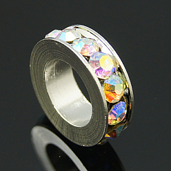 Разноцветный Латунные бусины разделители для поставки стразов, класс А, Платиновый металл, красочный, 8x2.5 мм, отверстие : 5 мм