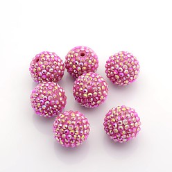 Ярко-Розовый Коренастый смолы горный хрусталь жевательная резинка мяч бусины, AB цвет, круглые, ярко-розовый, 20x18 мм, Отверстие: около 2.5 мм