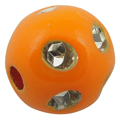 Orange Opaque Acrylic Beads, Metal Enlaced, Round, Orange, 8mm, Hole: 2mm, about 2300pcs/500g