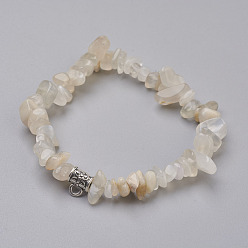 White Moonstone Natural White Moonstone Beads Stretch Bracelets, with Alloy Findings, Chip, 1-3/4 inch(4.5cm)
