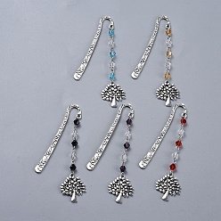 Mixed Color Alloy Bookmarks, with Glass Beads, Tree, Antique Silver, Mixed Color, 101.5mm