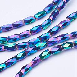 Multi-color Plated Electroplate Transparent Glass Beads Strands, Full Plated, Faceted, Column, Multi-color Plated, 5x3mm, Hole: 0.5mm, about 100pcs/strand, 19.4 inch