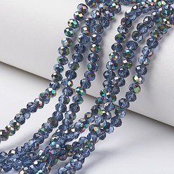 Dodger Blue Electroplate Transparent Glass Beads Strands, Half Multi-color Plated, Faceted, Rondelle, Dodger Blue, 6x5mm, Hole: 1mm, about 92~94pcs/strand, 17~17.5 inch(42.5~43.75cm)
