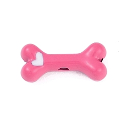 Ярко-Розовый Стойка гальваническое покрытие распылением сплав эмалированные шарики, без кадмия, без никеля и без свинца, собачья кость с сердцем, ярко-розовый, 15x7x5 мм, отверстие : 1.6 мм