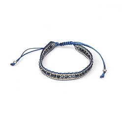 Marine Blue Polyster Braided Bead Bracelets, Adjustable Bracelet, Marine Blue, Inner Diameter: 2-3/8 inch(6cm), 1Pc/Bag