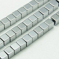 Platinum Plated Non-magnetic Synthetic Hematite Beads Strands, Cube, Platinum Plated, 4x4x4mm, Hole: 1mm