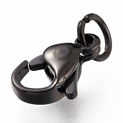 Electrophoresis Black 304 Stainless Steel Lobster Claw Clasps, With Jump Ring, Electrophoresis Black, 11x7x3mm, Hole: 3mm, Jump Ring: 5x0.6mm