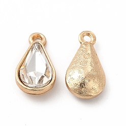 Crystal Faceted Glass Rhinestone Pendants, with Golden Zinc Alloy Setting, Teardrop Charm, Crystal, 18x9.5x5.5mm, Hole: 1.5mm