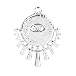 Stainless Steel Color Stainless Steel Pendants, Flat Round with Evil Eye Charms, Stainless Steel Color, 25x19mm, Hole: 1.5mm