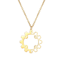 Real 18K Gold Plated Stainless Steel Pendant Necklaces, Hollow Gear, Real 18K Gold Plated, 17.72 inch(45cm)