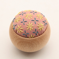 Light Coral Flower Pattern Round Sewing Pin Cushions Embroidery Kits with Instruction for Beginners, Needlework Starter Kits, Art Craft Handy Sewing Set, Light Coral, 50mm