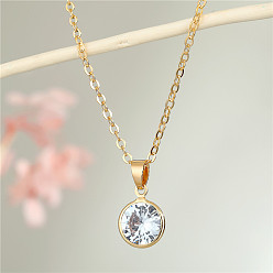 white Minimalist Personalized Ladies Round Diamond Necklace Fashion Pendant Clavicle Chain