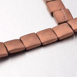 Copper Plated Electroplate Non-magnetic Synthetic Hematite Bead Strands, Frosted, Flat Slice Square Beads, Copper Plated, 8x8x3mm, Hole: 1mm, about 49pcs/strand, 15.7 inch