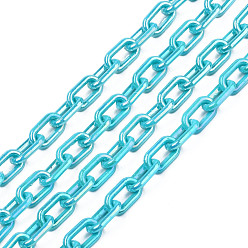 Dark Turquoise Acrylic Opaque Cable Chains, AB Color, Oval, Dark Turquoise, 13x8x2mm, 19.68 inch(50cm)/strand