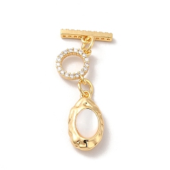 Seashell Color Real 18K Gold Plated Brass Micro Pave Clear Cubic Zirconia Toggle Clasps, with Natural Shell, Irregular Oval, Seashell Color, Pendant: 16x8.5x5mm, Hole: 1.2mm; Bar: 13x4x1.8mm, Hole: 1.2mm; Ring: 8.5x16x1.9mm, Hole: 1mm