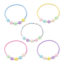 Colorful Flowers Opaque Acrylic Stretch Kid Necklaces, Colorful, 17.72 inch(45cm)