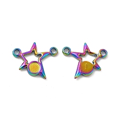 Rainbow Color Ion Plating(IP) 304 Stainless Steel Cabochon Connector Settings, Star, Rainbow Color, Tray: 4mm, 13x17x2mm, Hole: 1.8mm