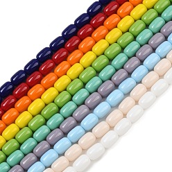 Mixed Color Opaque Glass Beads Strands, Barrel, Mixed Color, 9x6mm, Hole: 1mm, about 43pcs/strand, 15.28''(38.8cm)