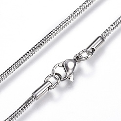 Stainless Steel Color 304 Stainless Steel Snake Chain Necklaces, with Lobster Claw Clasps, Stainless Steel Color, 29.9 inch(76cm), 2mm