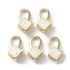 Rhombus Rack Plating Brass Lobster Claw Clasps, with Synthetic Opal, Cadmium Free & Lead Free, Long-Lasting Plated, Real 18K Gold Plated, Rhombus, 18x11x7mm, Hole: 1.2mm