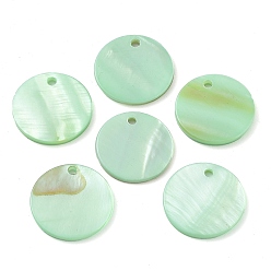 Средний Аквамарин Подвески из натуральных пресноводных ракушек, окрашенные распылением, плоские круглые прелести, средний аквамарин, 20x2 мм, отверстие : 1.5~2.0 мм