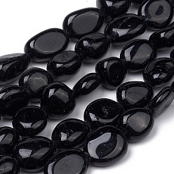 Tourmaline Natural Black Tourmaline Beads Strands, Nuggets, Tumbled Stone, 8~10x8~9x5.5~6mm, Hole: 0.5mm, about 43pcs/strand, 15.55 inch(39.5cm)