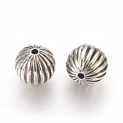 Античное Серебро CCB пластиковые шарики, гофрированные шарики, круглые, античное серебро, 15.5 мм, отверстие : 2~2.5 мм