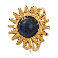 Ляпис-Лазурь Природные лазурит кольца палец, солнечно-золотистый тон 304 манжеты из нержавеющей стали для женщин, внутренний диаметр: регулируемый