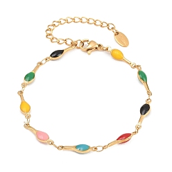 Золотой 304 Браслеты из нержавеющей стали с эмалированными звеньями в форме капли для женщин, ионное покрытие (ip), долговечный, золотые, 6.30 дюйм (16 см)