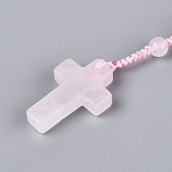 Розовый Кварц Естественно розового кварца кулон ожерелье, С полиэфирным плетеным канатом, крестик, (730~750 мм) 28.74 дюйм ~ 29.53 дюйм