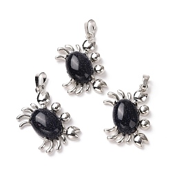 Синий Драгоценный Камень Синтетический синий авантюрин подвески, латунная фурнитура с платиновым покрытием, без кадмия и без свинца, краб, 33x22x8.5 мм, отверстие : 8x5 мм