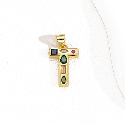 Letter T Латунные микро проложить кубического циркония подвески, письмо амулеты, Письмо T, 24x15 мм