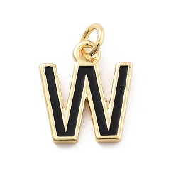 Letter W Стойки обшивки латунные подвески, с эмалью и кольцом для прыжков, без кадмия и без свинца, долговечный, реальный 18 k позолоченный, буквы, Буква W, 11.5x10x1 мм, отверстие : 2.5 мм