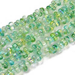 Светло-зеленый Стеклянные бусины с гальваническим покрытием , арахис, светло-зеленый, 3~4x6~7x4~5 мм, отверстие : 1 мм, около 156~158 шт / нитка, 15.35''~15.75'' (39~40 см)