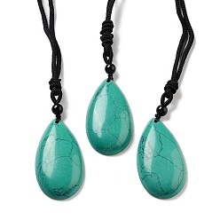 Synthetic Turquoise Synthetic Turquoise Pendant Necklace with Nylon Cord for Women, Teardrop, 27.76~27.95 inch(70.5~71cm)