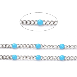 Cyan 304 Stainless Steel Enamel Curb Chains, with Spool, Soldered, Faceted, Cyan, 2.5x2x0.8mm, 32.80Feet/roll(10m/roll)