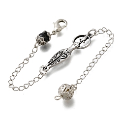 Обсидиан Биолокационные маятники из натурального обсидиана, с реечным покрытием, фурнитура из латуни и сплавов, богиня, 180 мм