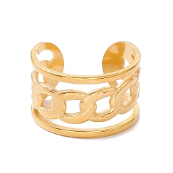 Золотой Ионное покрытие (ip) 304 бордюрные цепи из нержавеющей стали образуют открытое кольцо манжеты, широкое полое кольцо для мужчин и женщин, золотые, размер США 8 3/4 (18.7 мм)