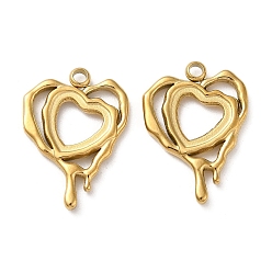 Real 18K Gold Plated 304 Stainless Steel Pendant Cabochon Settings, Open Back Settings, Melting Heart Charm, Real 18K Gold Plated, Tray: 8.5x8mm, 19x14x2mm, Hole: 1.8mm