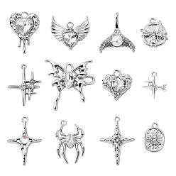 Платина 12шт 12 стили стойка покрытие сплав стекло подвески, разнообразные, платина, 17~29x14.5~28x3.5~7 мм, отверстие : 1.2~3.5 мм, 1 шт / стиль
