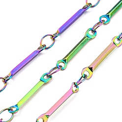 Rainbow Color Ионное покрытие (ip) 304 прутковые цепи из нержавеющей стали, пайки, с катушкой, Радуга цветов, 12x2x1.2 мм, 4x2.5x0.4 мм, около 32.81 футов (10 м) / рулон