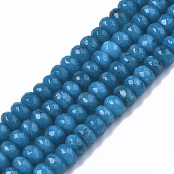 Steel Blue Faceted Rondelle Dyed Natural White Jade Bead Strands, Steel Blue, 8~9x5~6mm, Hole: 1mm, about 70pcs/strand, 14.5 inch