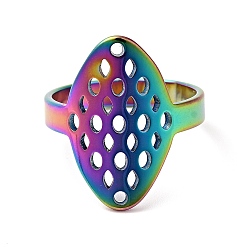 Rainbow Color Ion Plating(IP) 201 Stainless Steel Oval with Dot Finger Ring for Women, Rainbow Color, US Size 6 1/2(16.9mm)