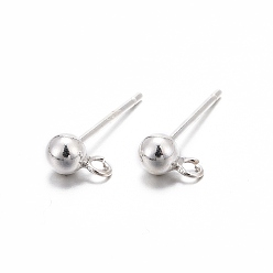 Silver 925 Sterling Silver Ear Stud Findings, Earring Posts with 925 Stamp, Silver, 14mm, head: 5x2.5mm, Hole: 1mm,  Pin: 0.7mm