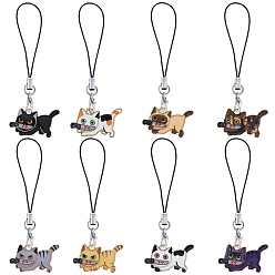 Golden Alloy Enamel Pendant Mobile Straps, Cat, Golden, 7.9cm, 8pcs/set