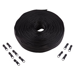 Black Garment Accessories, Zip-fastener Component Sets, #3 Nylon Zipper & Iron Zipper Puller, Black, 1000x2.5x0.2cm, 1stand, Head: 27mm, 20pcs