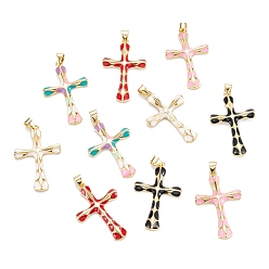 Mixed Color Brass Enamel Pendants, Real 18K Gold Plated, Long-Lasting Plated, Cross, Mixed Color, 32.5x21.5x3.5mm, Hole: 5x3mm